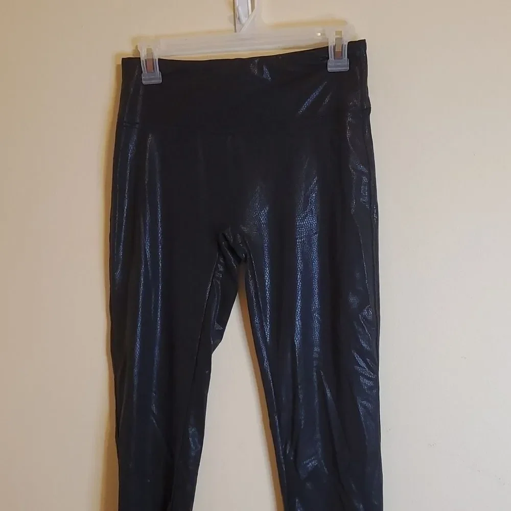 21 Saints Black Faux Lizard Skin Leggings Reptile Print Textured Size Small